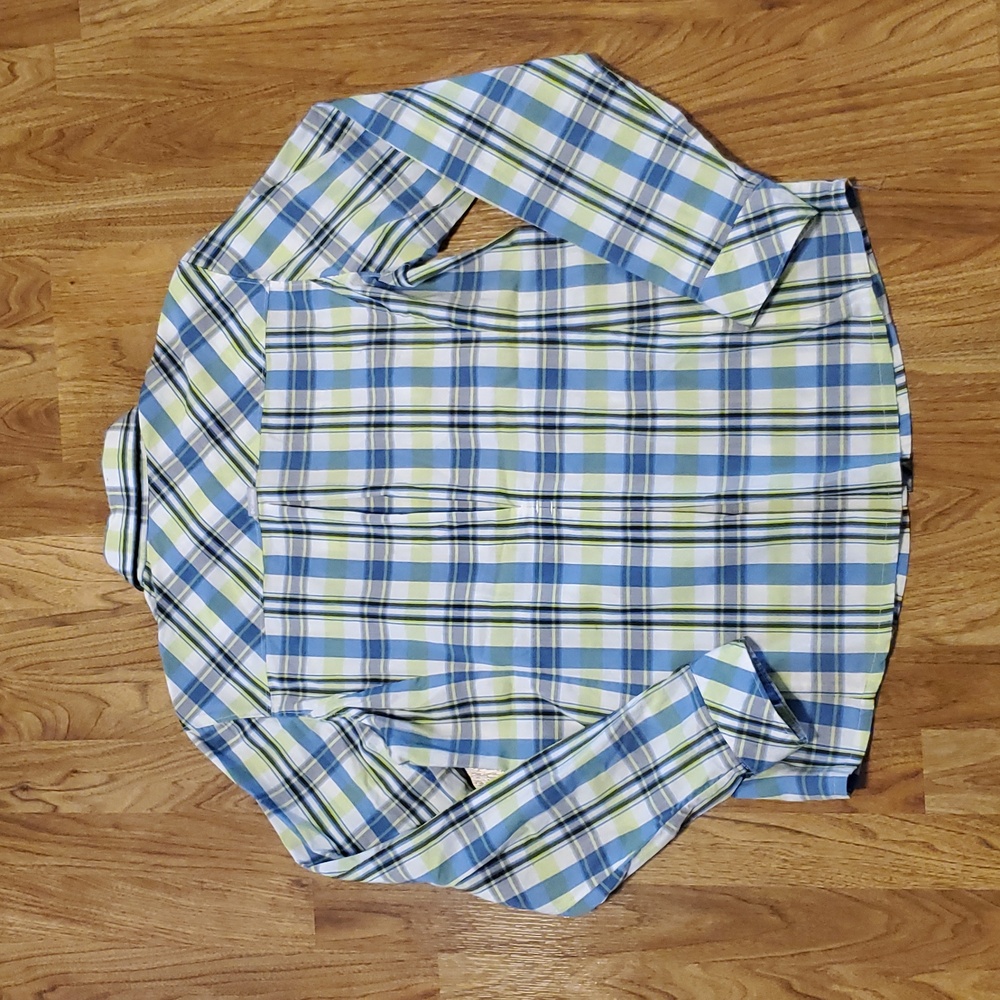 Columbia Plaid Button-Up Long Sleeve Shirt Womens L Periwinkle Lime Green White - Picture 11 of 16